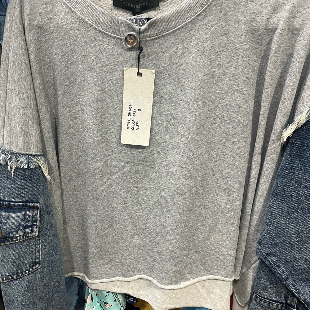 Sanctuary Heather Gray Sweatshirt with Denim Sleeves